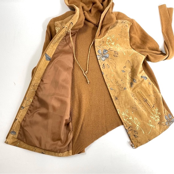 CALLI CALI’s Floral Boho Leather Suede Hoodie Sweater Zip Up Jacket Women’s XL - Picture 11 of 15